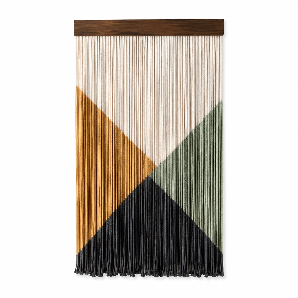 Geometrischer Wandteppich 50 x 90 cm aus Baumwollkordel mit Holzleiste mehrfarbig
