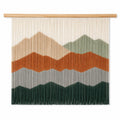 Wandteppich 100 x 90 cm Textilkordel und Holz Mehrfarbig Bergmotiv Boho Wanddekoration