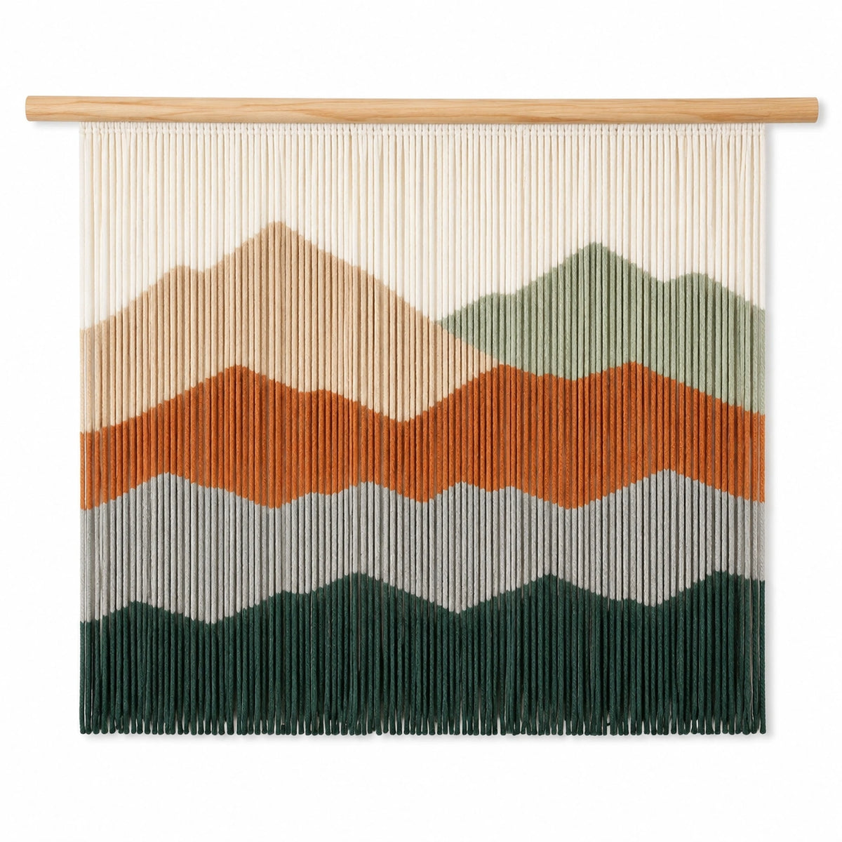 Wandteppich 100 x 90 cm Textilkordel und Holz Mehrfarbig Bergmotiv Boho Wanddekoration