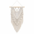 Makramee Wandbehang 50 x 90 cm Baumwolle Creme mit Holzstab im Boho Stil