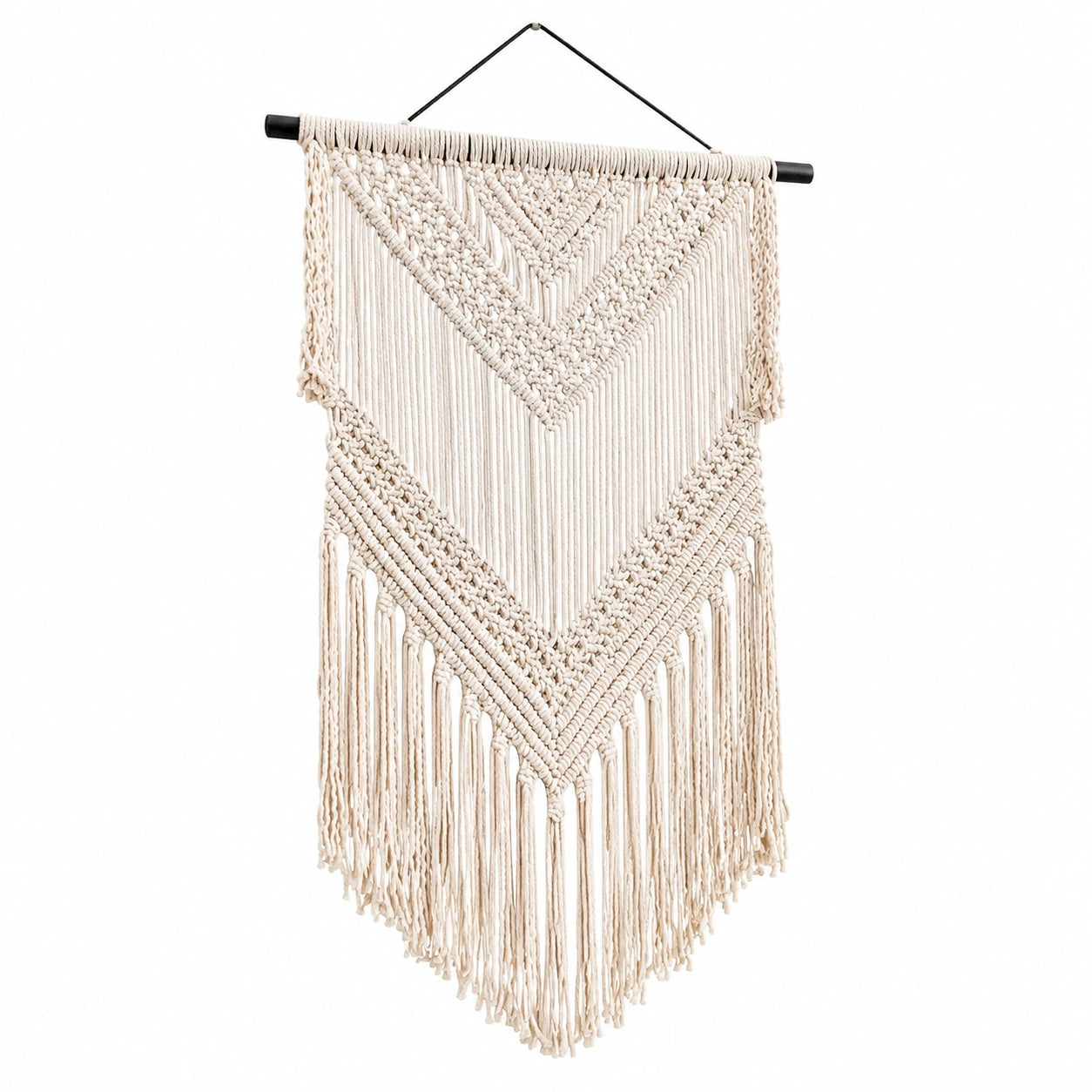 Makramee Wandteppich 50 x 90 cm Baumwollkordel Creme Boho Hängedekoration