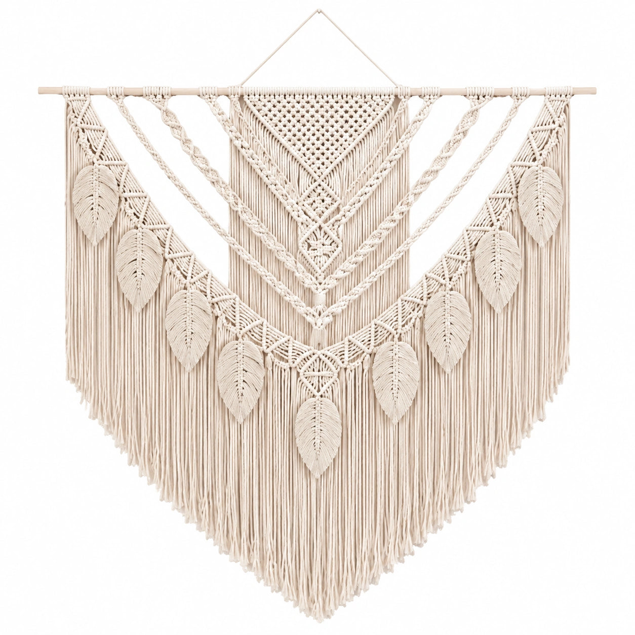 Makramee Wandbehang 100 x 110 cm Baumwolle Natur Boho Fransen Wanddekoration