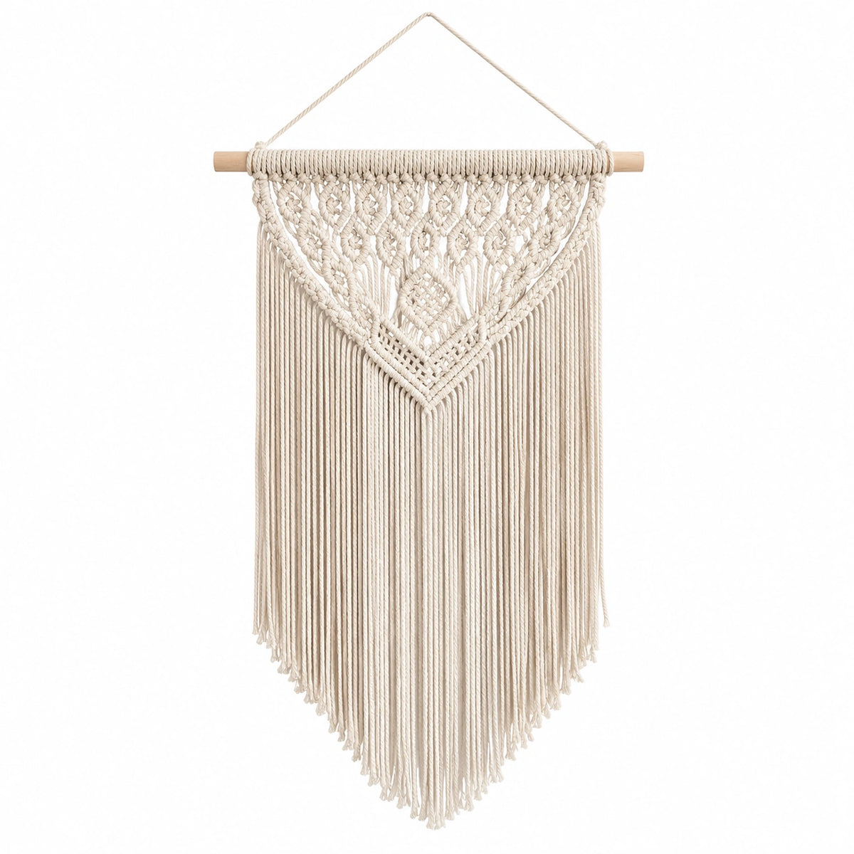 Makramee Wandteppich 50 x 90 cm Baumwollkordel Creme Boho mit Fransen