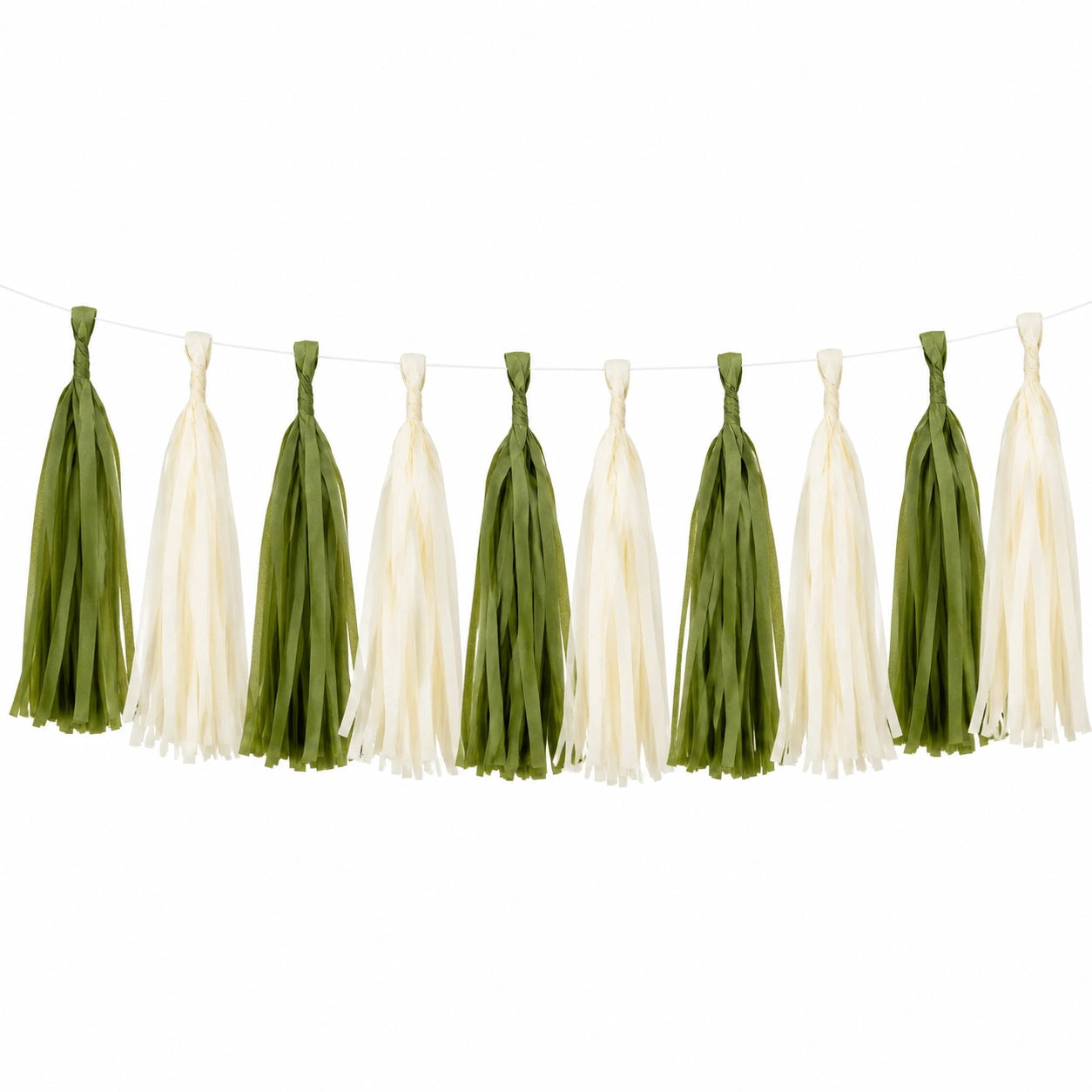 Quastengirlande 300 cm aus Seidenpapier Olivgrün Creme hängende Partydekoration