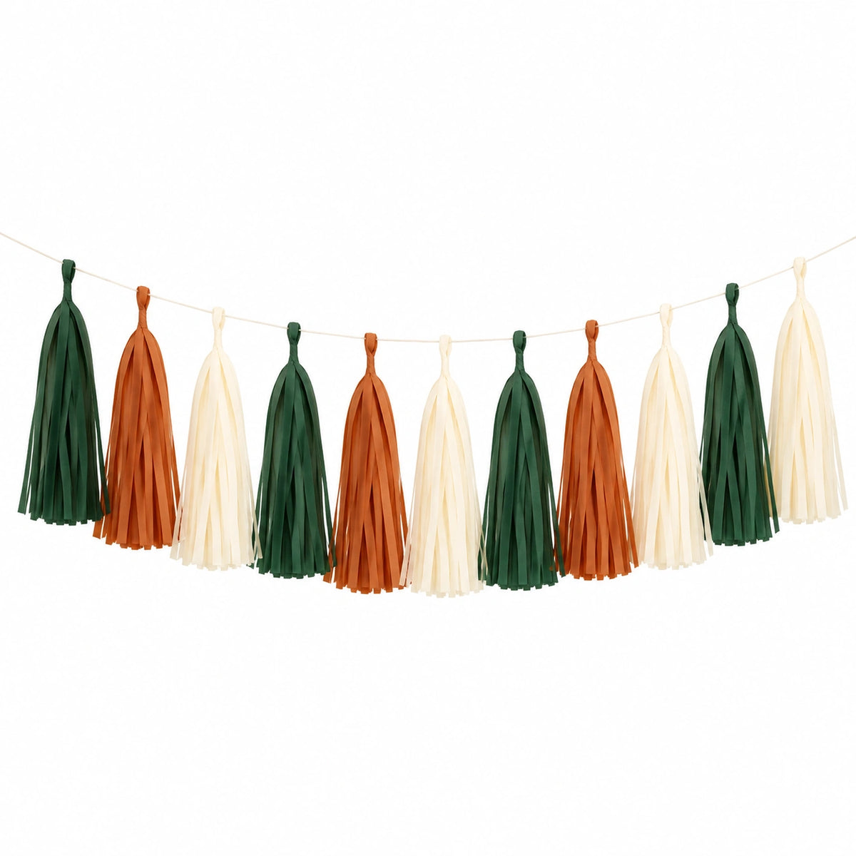 Quastengirlande 200 cm Papier Grün Orange Creme Partydekoration