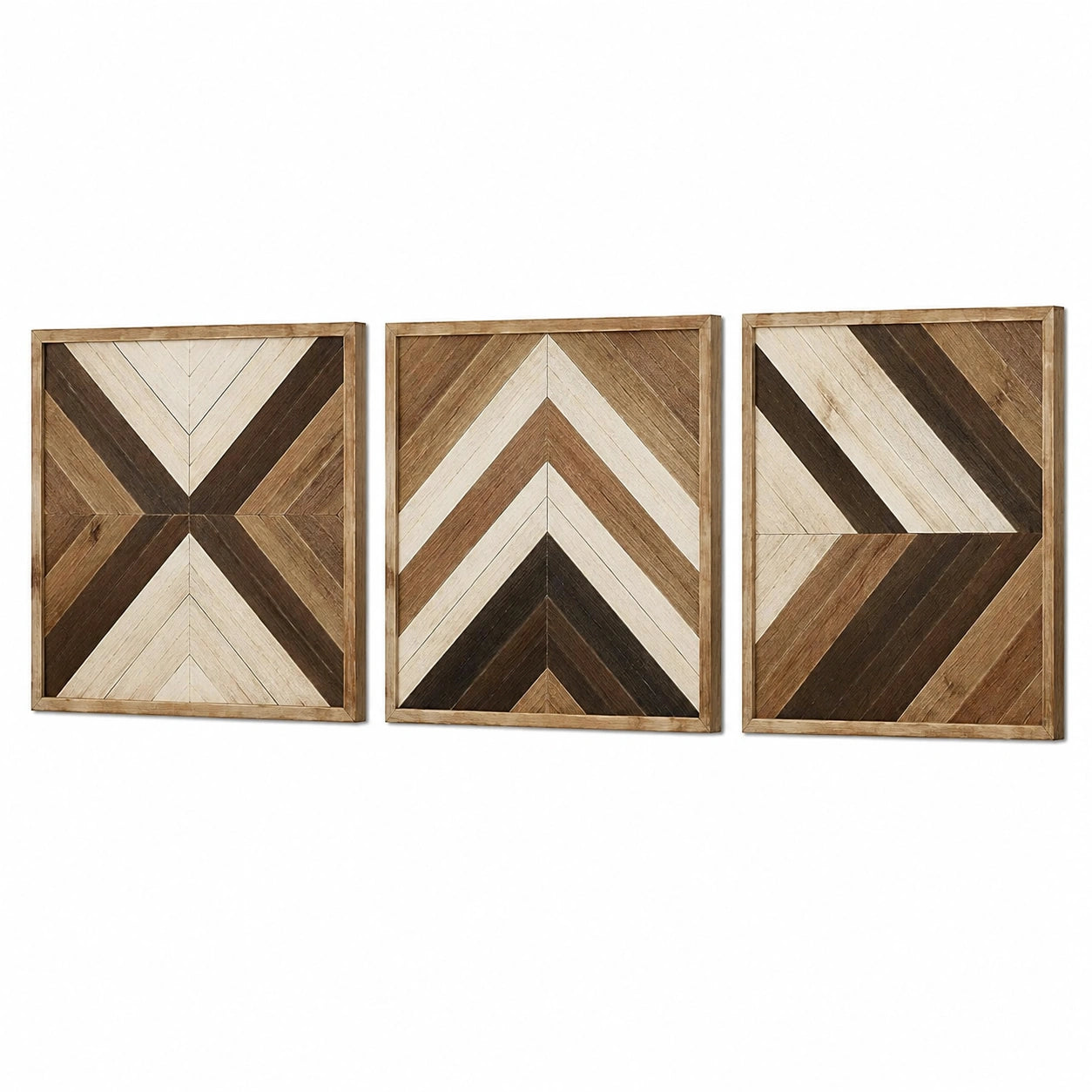 3-teiliges Wandbild Set 40 x 60 cm aus Holz in Braun Beige - geometrische Wanddekoration