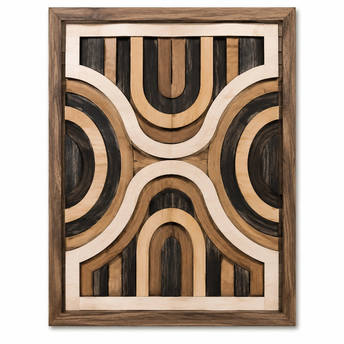Wanddekoration 60 x 80 cm aus Holz in Braun Schwarz Natur geometrisches Relief