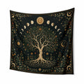 Wandteppich 150 x 150 cm aus Stoff dunkelgrün mit Baum und Mondphasen Wanddekoration