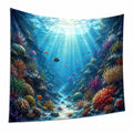 Wandteppich 150 cm x 150 cm aus Polyester in Blau mit Unterwasserlandschaft