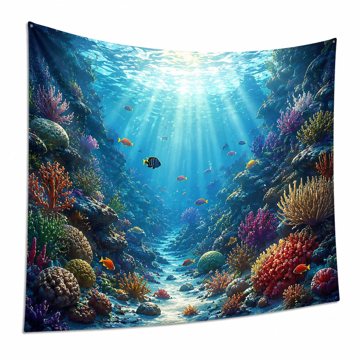 Wandteppich 150 cm x 150 cm aus Polyester in Blau mit Unterwasserlandschaft