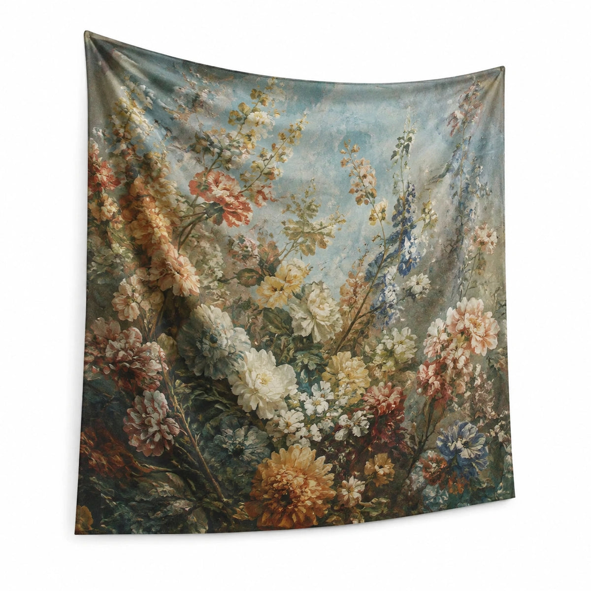 Wandteppich 150 x 130 cm Polyester Blau Mehrfarbig Blumenmotiv Vintage Wohnraumdekoration