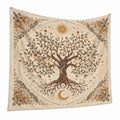 Wandteppich 150 x 150 cm Polyester Beige Braun Baum Motiv mit Ösen